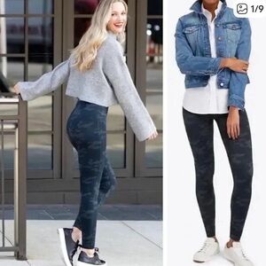 Spanx Faux Leather Leggings Camo Blue Gray Medium